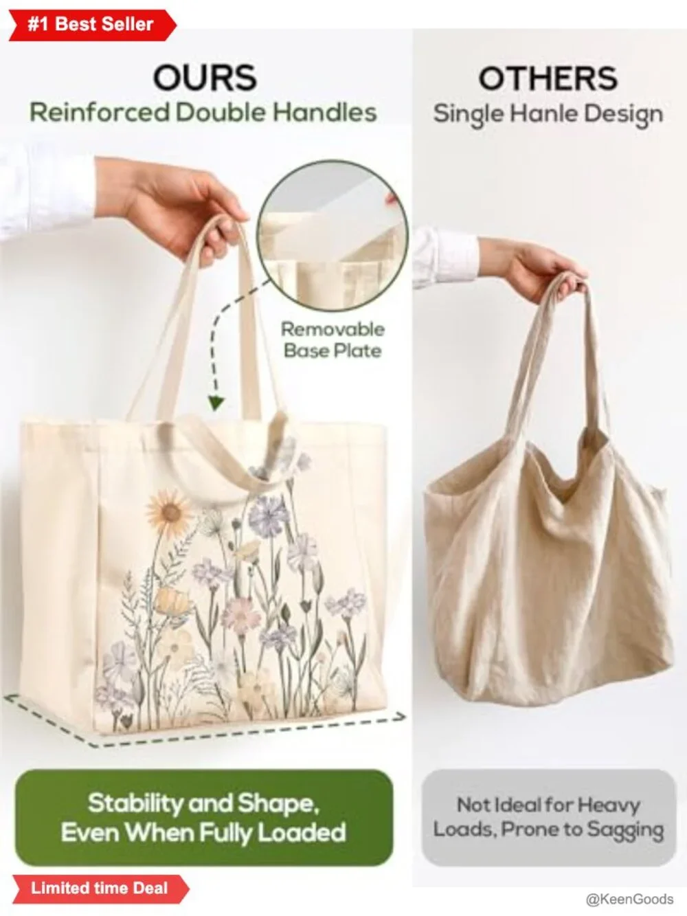 Extra Large Canvas Grocery Tote Bag Heavy Duty Reusable Shopping Bag